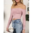 thumbnail image 2 of Doublju Women's Long Sleeve Off Shoulder Ruffle Front Casual Top With Plus Size, 2 of 4