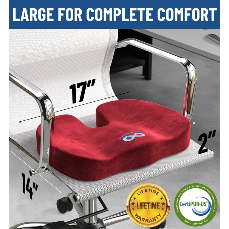 Everlasting Comfort Memory Foam Seat Cushion Ergonomic U Shaped Design Tailbone Pain Relief Red