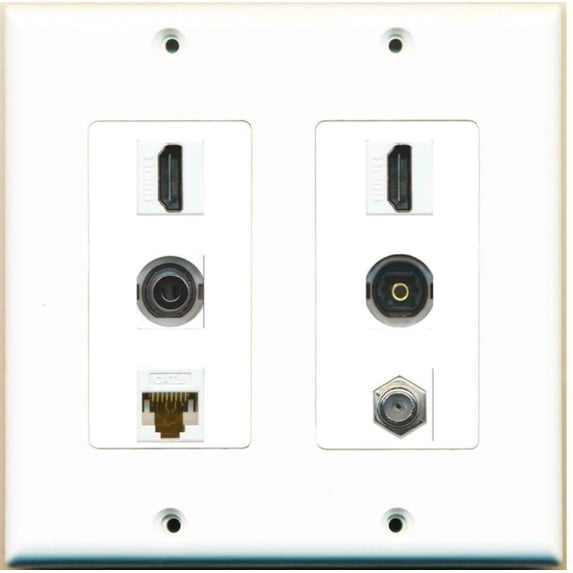 Ultra Spec Cables 2 Gang 2 HDMI Coax Cat6 3.5mm Toslink Wall Plate