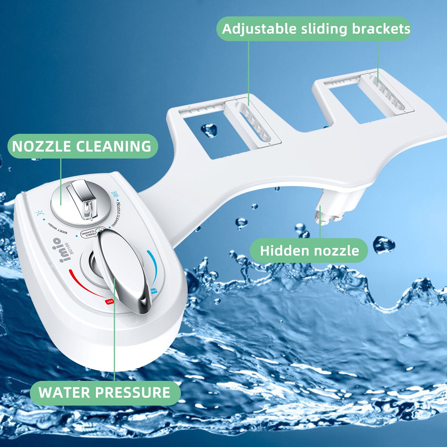 imio BD186 Non-Electric, Bidet Attachment White with Self Cleaning Nozzle