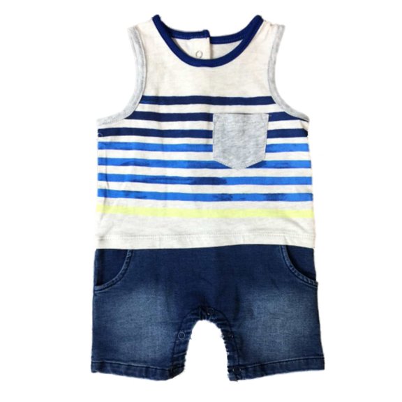 Infant Boys Striped Denim Bodysuit Baby Outfit Tank Top Romper 3 Months