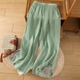 thumbnail image 2 of Levmjia Women's Embroidered Capri Pants High Waisted Wide Leg Cropped Trousers with Pockets Casual Loose Fit Elastic Waist Summer Pants, 2 of 9