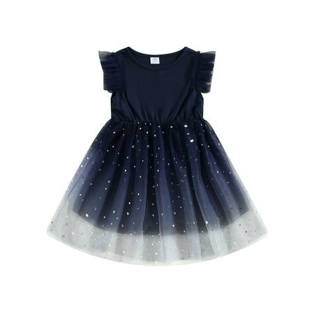 

Kids Little Girls Star Moon Sequins Princess Dresses Summer Sleeveless Tulle Party Pageant Dress