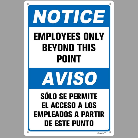 BTFSigns Bilingual 8" x 12" Warning Sign Employees Only Beyond This Point Notice Signs