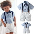 thumbnail image 2 of Fesfesfes Boys Two Piece Outfits Size 10-12 Boys Gentlemen's Clothing Summer Short Sleeve Top Bib Shorts Tie Three-piece Set 4-5 Years, 2 of 9