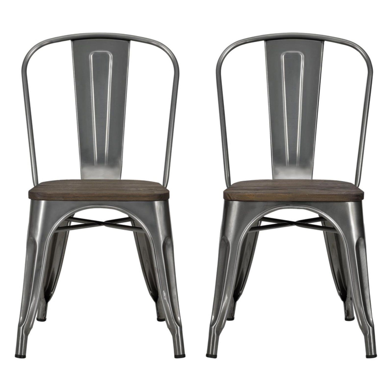 Dhp Fusion Metal Dining Chair With Wood Seat Set Of Two Antique Gunmetal
