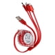 thumbnail image 4 of Sailing Cable De Cargador USB Trenzado De Nylon Retráctil 3 En 1 Para iOS / Tipo C / Puerto Micro - Rojo, 4 of 10