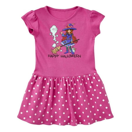 

Inktastic Happy Halloween Cute Witch with Patchwork Cat and Ghost Gift Baby Girl Dress