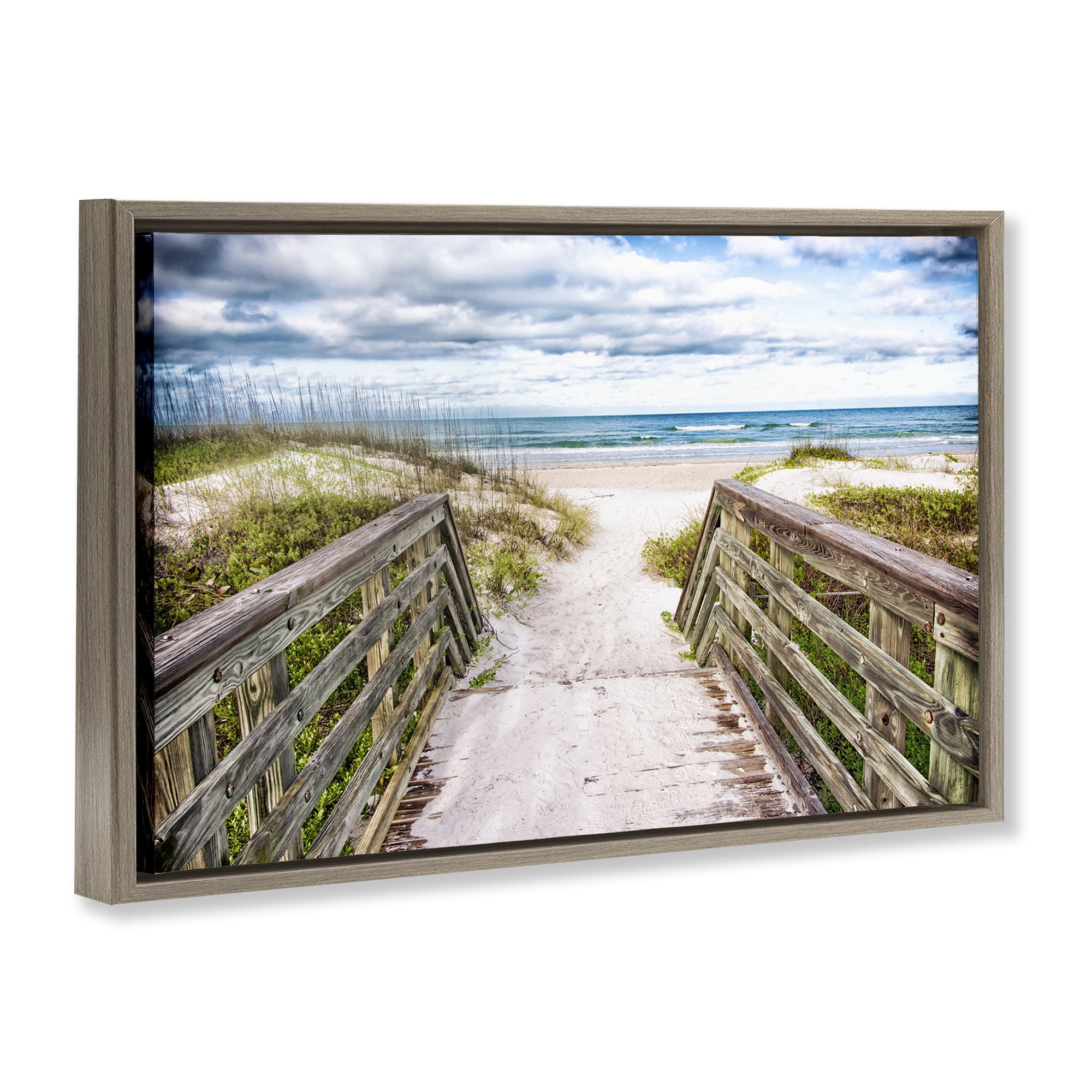 Stupell Industries Sandy Coast Boardwalk Nautical & Beach Photography Brown Floater Framed Canvas Art Print Wall Art, 25 x 17