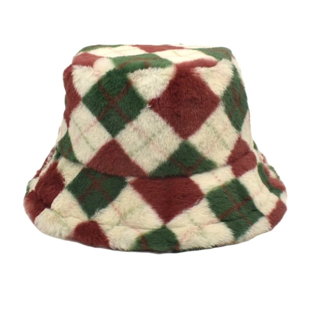Chapeaux Seau jusqu'à 10$ Rouges à Carreaux pour Femmes Automne Hiver Mignon Chaud Chapeau de Pêcheur Thermique pour Femmes pour Hommes