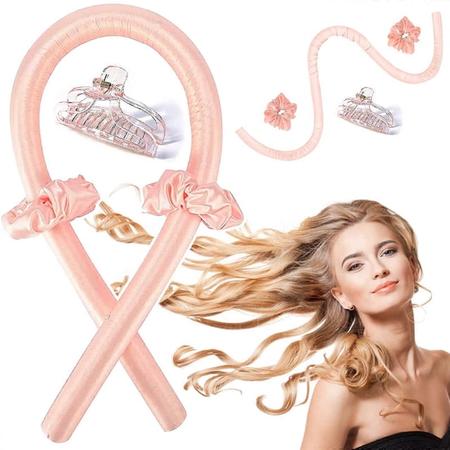 Rizador de pelo sin calor, diadema rizadora sin calor con pinzas y coletero para cabello largo durante la noche.