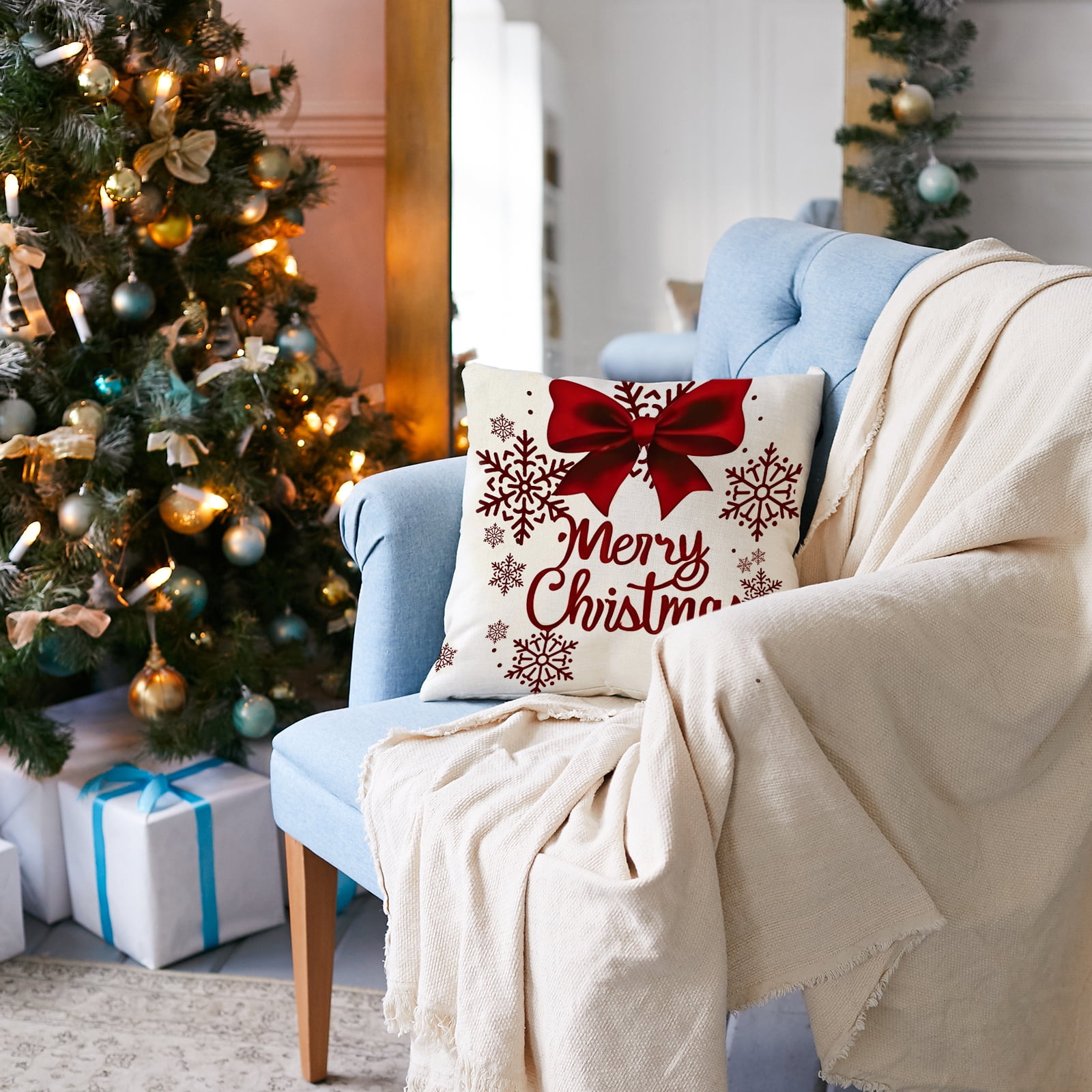 Qoosea Christmas Pillow Covers 18x18 Inch Set of 4 Farmhouse Christmas Pillow Covers Christmas Pillow Cases for Sofa Couch Christmas Decorations Throw Pillow Covers