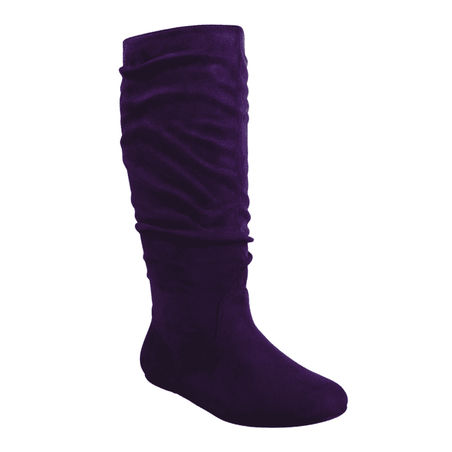 Bottes et Chaussures pour Femmes à Talon Plat Décontractées, à Enfiler, Mollet Grand, Hauteur Genou Mi-Mollet ( Violet, 9)