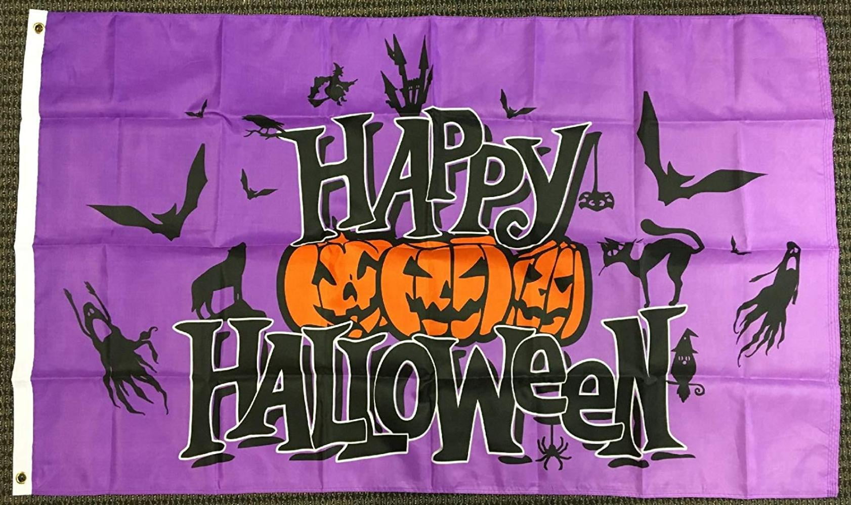 Happy Halloween Flag 3x5ft Purple Halloween Decor Halloween Pumpkin Flag