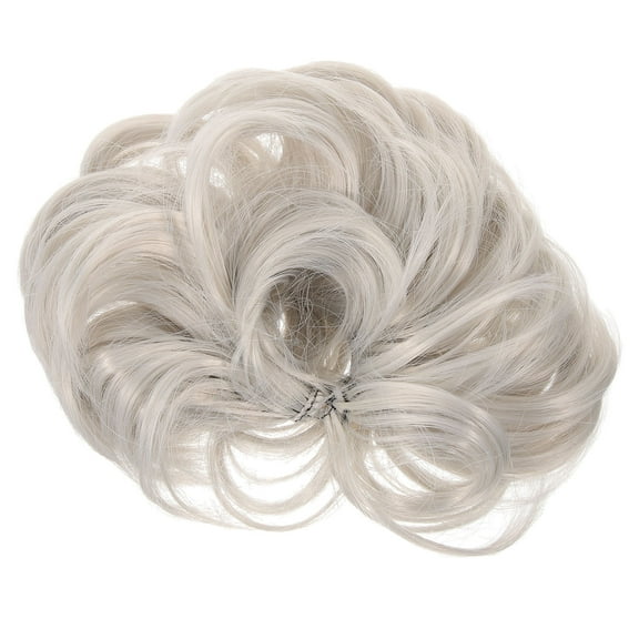FELTECHELECTR 1Pack Clip On Ponytails For Women Curly Wave Hairpiece Bun 12.5x12.5x0.6in Grey Silver Photography Tool