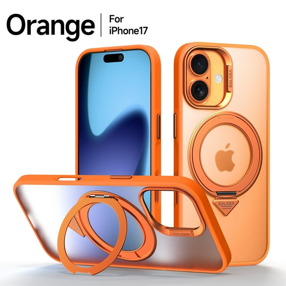 Dteck Magnetic Case for iPhone 17,Shockproof Matte Translucent TPU PC Case Compatible with Mag Safe Ring Stand Back Cover ,Orange