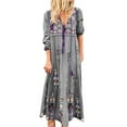 thumbnail image 1 of Robe Bohème pour Femmes Grande Taille à Col en V Imprimé, à Lacets, à Manches Longues, Robe Maxi de Soirée, 1 of 6