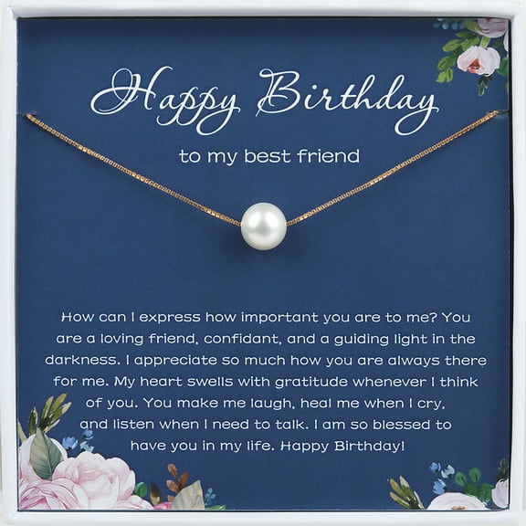 Anavia Happy Birthday to My Best Friend, Birthday Gift Pearl Necklace for Best Friend, BFF Necklace-[White Pearl   Gold Chain]