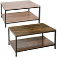 Deep/Light 2Tier Wood Coffee Table with Open Shelf and Metal Frame