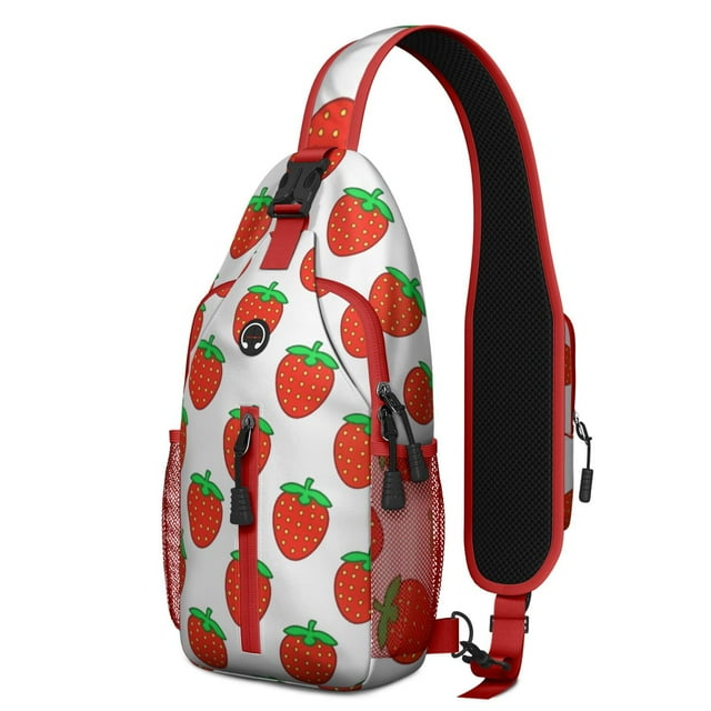 Sac à Dos Bandoulière Imprimé Fraise Mignon, Motif Kawaii de Baies Rouges, Sac de Jour avec Design de Fruits Frais et Fleurs pour les Amateurs de Fraises