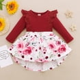 thumbnail image 3 of 6 Months Baby Girls Dress 12 Months Girls Long Sleeve Dress Flower Print Infant Girls Round Neck Floral Dress Red, 3 of 9