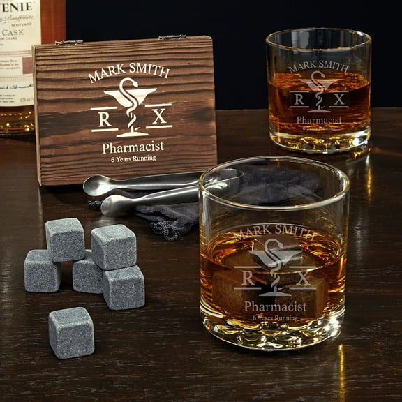 Mortar and Pestle Engraved Whiskey Stone Gift Set