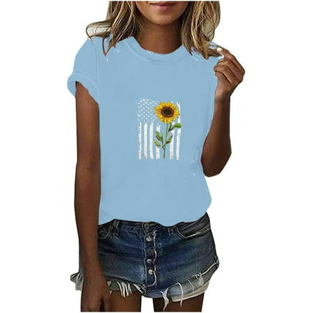 

YFPWM Blouses for Women Fashion 2022 Heart Print Love Pearl Flared-sleeves Crop Tops Plaid Pajama Beach Blouses Work Shirt Summer Print Short Sleeve Round Neck T-shirt