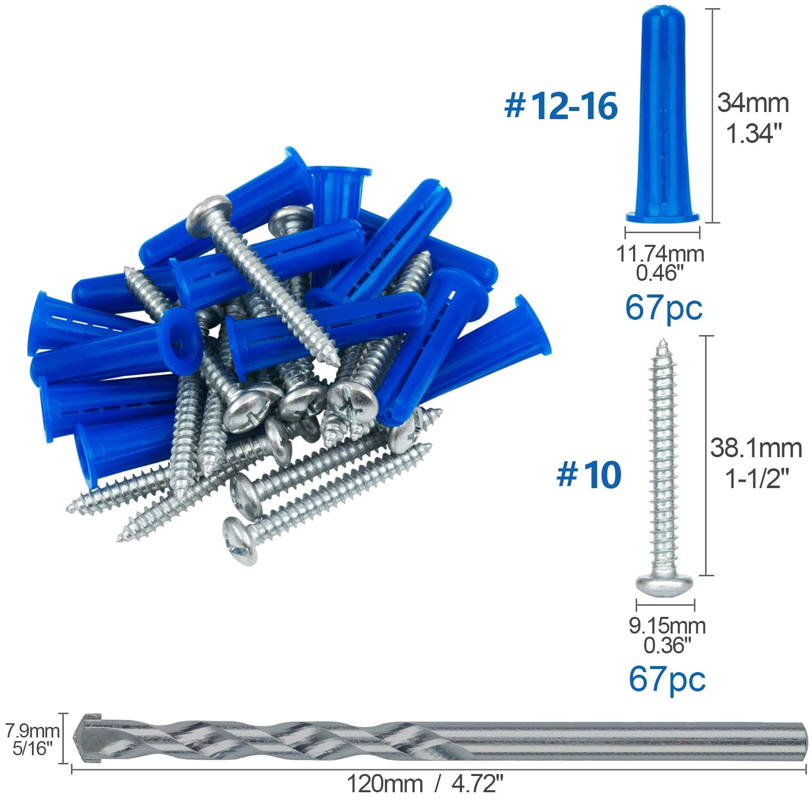 Drywall Anchors Assortment Kit for Sheetrock Concrete Brick, 350Pcs Wall Anchors and Flat Head Screws, 5 Sizes Picture Hanging Set for Bedroom/Office Wall Art Decor, House Warming Gifts New Home