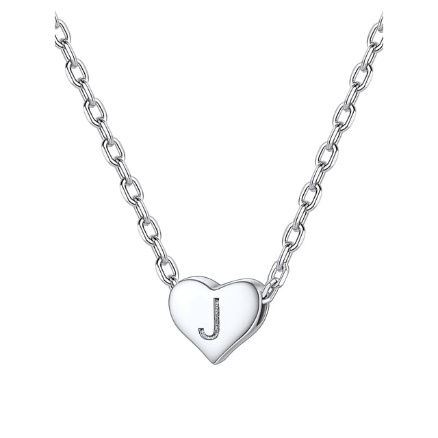 Collar de Plata de Ley 925 Silvora♥ con Inicial de Corazón Letra J