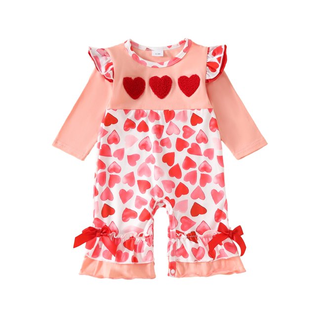 WEIYLL Jumpsuits for Girls Casual Crawling Embroidered Spring Autumn Short Sleeve Rufffle Red Toddler Playsuit for 12-18 Months