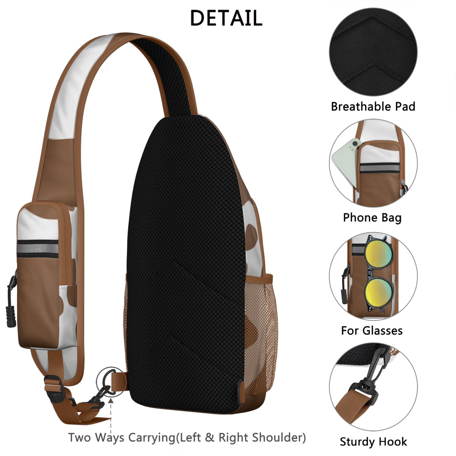 Country Style Cow Print Sling Backpack, Lightweight 