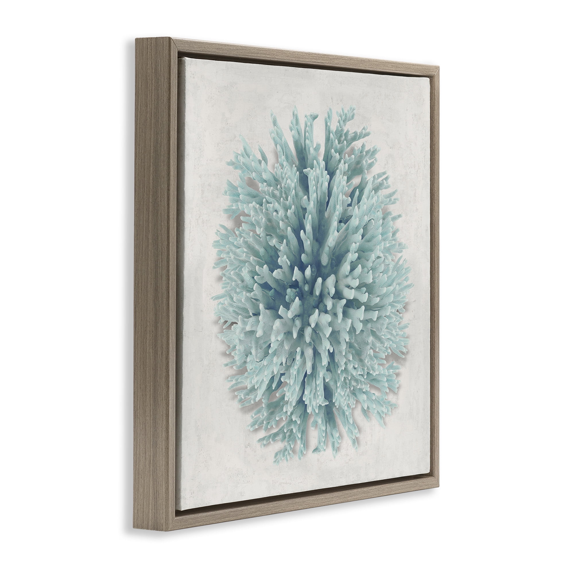 Stupell Industries Coral Ball Blue Sea Beach Design Nature Painting Brown Floater Framed Canvas Art Print Wall Art, 25 x 25