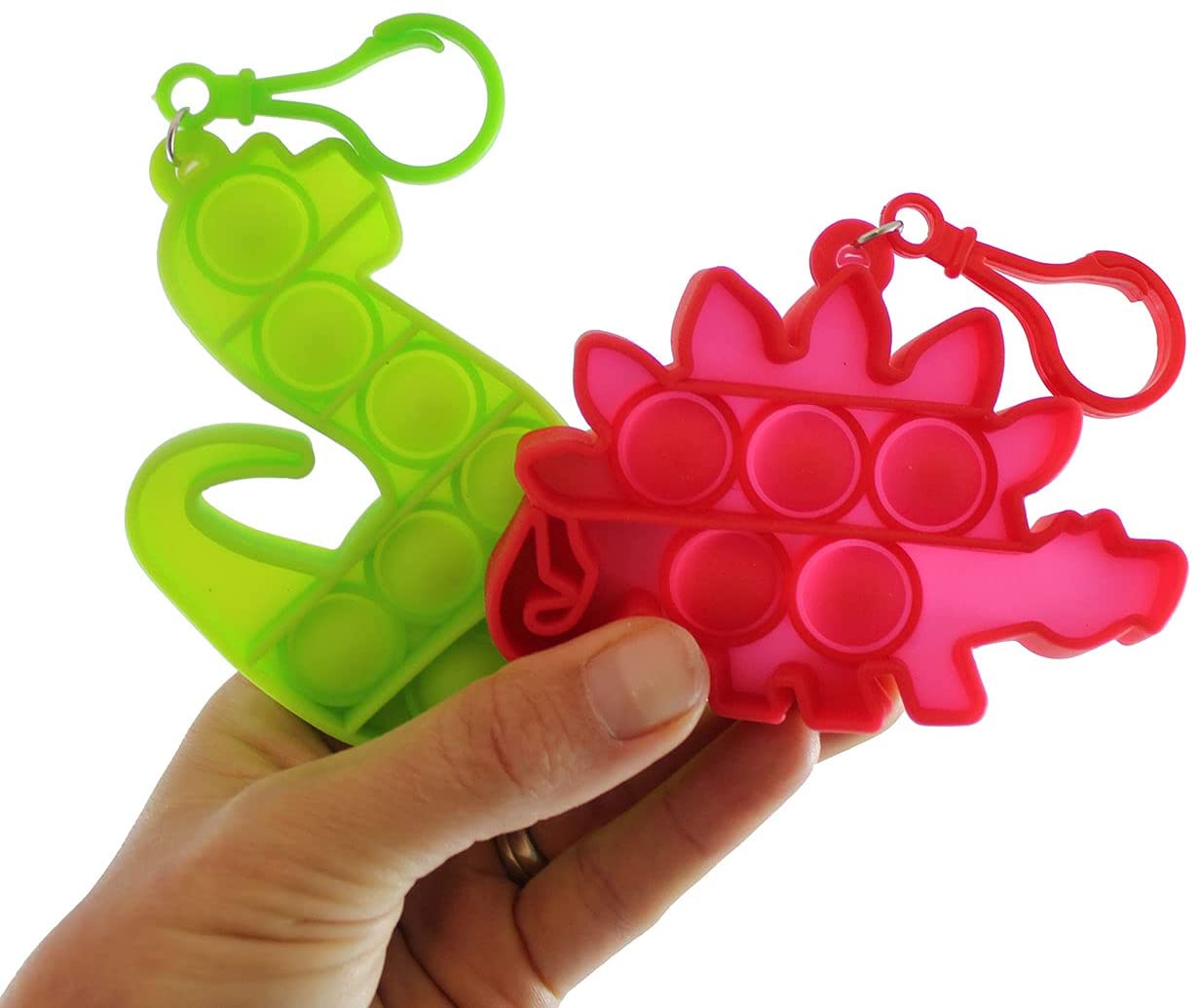 2 Mini Dinosaur Bubble Pop Fidget Toy on Clip Silicone Push Poke