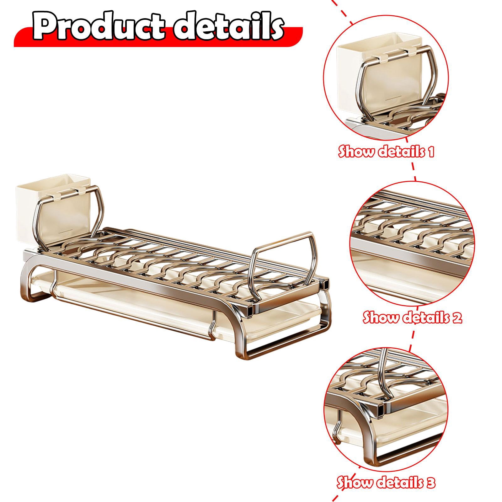 Fiocias Bowl Drying Rack Multipurpose Space Saving with Cutlery Holder Dish Storage Rack L