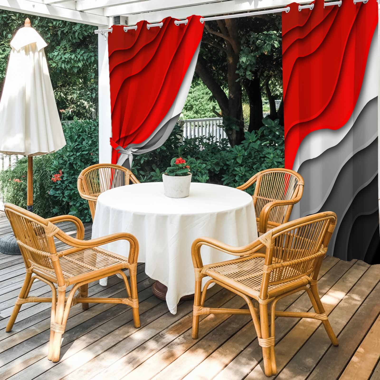 Red Black Ombre Outdoor Curtains for Patio Waterproof,Windproof Privacy Curtains with Weighted Bottom,Modern Geometric Abstract Aesthetics Cream Outside Drapes for Picnic Garage Yard 54"x108" 1 Panel
