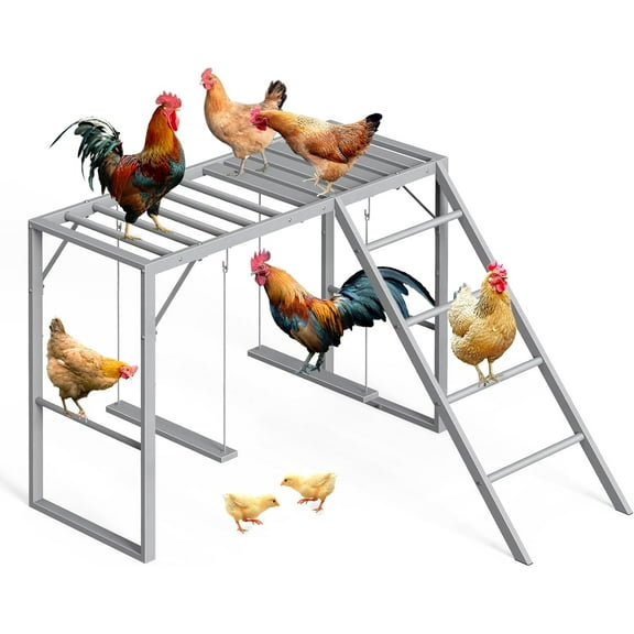 Chicken Perch with Swing Set, Roosting Bars for Chickens in Coop for Pet Chickens' Health and Happiness, Metal Chicken Toys Accessories for Backyard Farms, Light Gray
