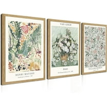 Hieng Retro Vintage Wall Art Canvas Decor Set of 3, Matisse Wall Art Prints Poster Mid Century Modern Art, Sage Green Aesthetic Floral Botanical wall art living room bathroom bedroom