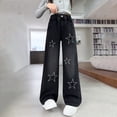 thumbnail image 7 of EnJoCho Girls Cute Star Print Baggy Denim Pants Elastic Waist Pull On Jeans Straight Wide Leg Casual Trousers for Kids 6-14 Years Stretch Comfortable Pants Jeans Loose Fit Fashion Trendy, 7 of 7