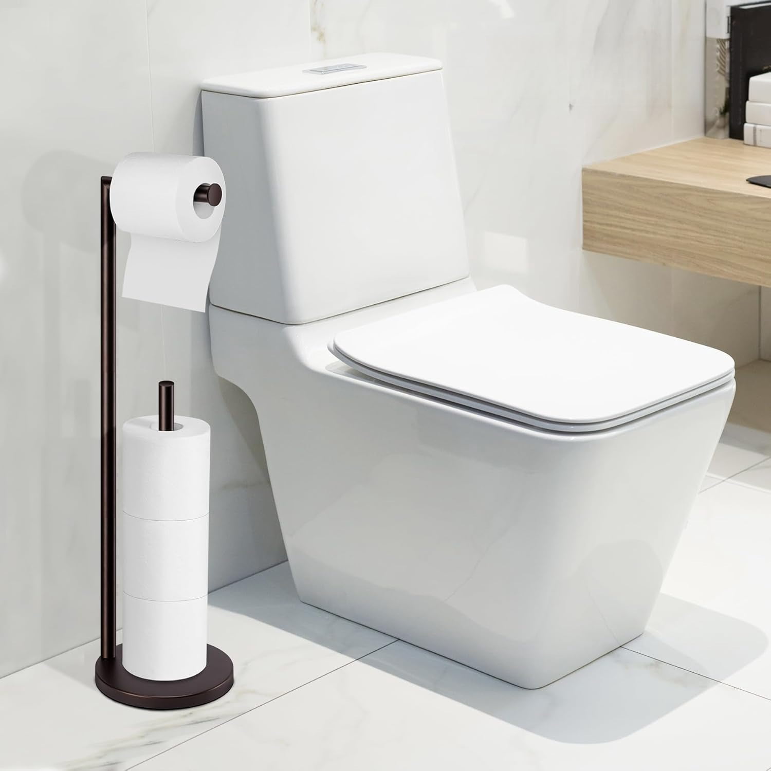 Toilet Paper Holder Stand,Toilet Paper Holder Free Standing,Chrome Toilet Paper Roll Holder for 4 Rolls,Bathroom Toilet Paper with Storage