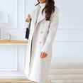 thumbnail image 5 of Stichou Womens Wool Blend Pea Coat Jacket Casual Fall Winter Lapel Double Breasted Office Work Long Overcoat White XL, 5 of 8