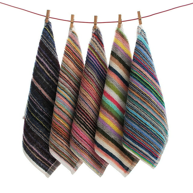 Versatile Towel Set for Home Use Striped Handkerchief & Towel Pack for Kitchen Bath Tea Service Bar Countertops and Daily Cleaning with Soft Absorbent Polyester Fabric