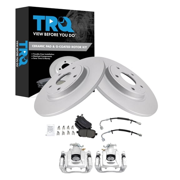 TRQ Rear Brake Pad and Rotor Set Ceramic Coated Rotors Calipers Fits 2012 Volkswagen Routan