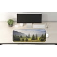 thumbnail image 2 of Forest Computer Mouse Pad, Fir Trees on Meadow Between Hillsides Conifer Woodland in Fog Before Sunrise, Rectangle Non-Slip Rubber Mousepad Large, 31" x 12" Gaming Size, White Green, by Ambesonne, 2 of 2
