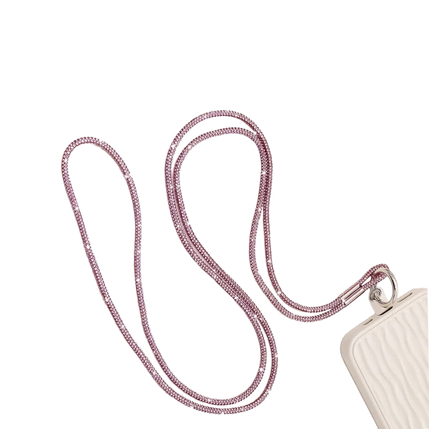 Sparkling Crystal Beaded Neck Strap Keychain - Pink