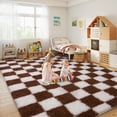 thumbnail image 2 of ZENELESS 8x10 Fluffy Rug for Living Room,Checkered Shaggy Soft Anti-Skid High Pile Carpet for Boys Girls Teen Room Dorm Home Decor,Creamy White and Coffee, 2 of 7