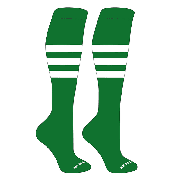 MK Socks Striped Knee High Baseball, Football Socks (A) Kelly Green, White (S)