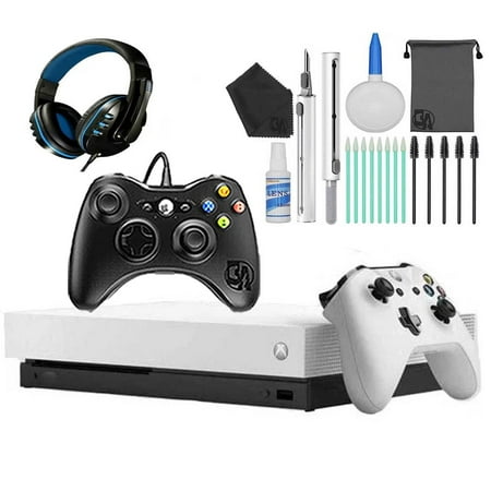 Microsoft Xbox One X 1TB Gaming Console White with 2 Controller Headset Cleaning Kit
