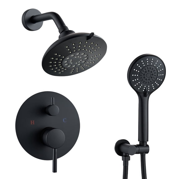Single Handle 6-Spray Round Shower Faucet 2.5 GPM with Shower Head and Hand Shower in Matte Black