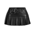 thumbnail image 4 of QHFBli Women's Pleated Leather Skirts Buckle Low Waisted Belted Mini Skirts, 4 of 7