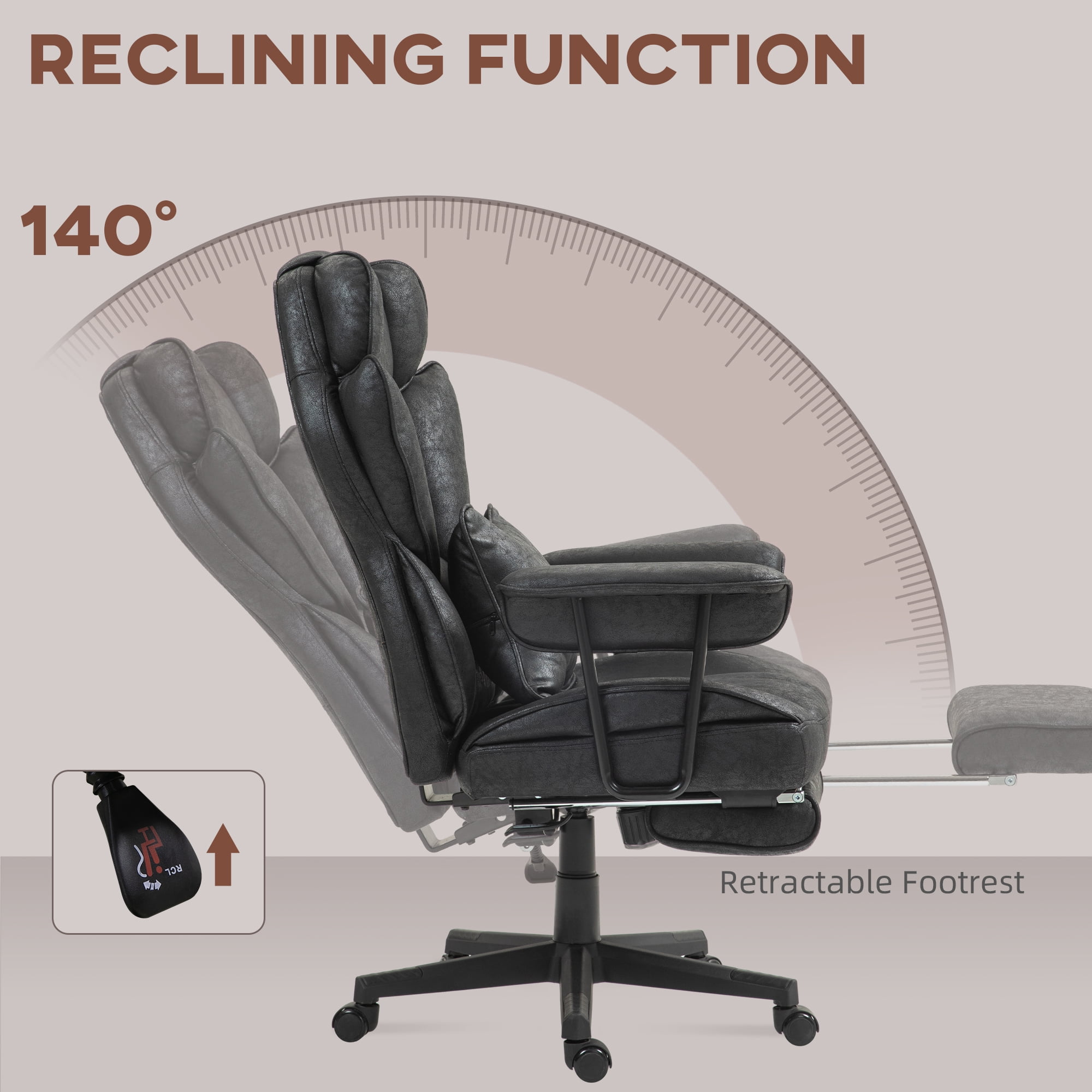 HOMCOM 400LBS Massage Executive Office Chair, Big and Tall Office Chair with Footrest, Lumbar Support and Reclining Function, Black
